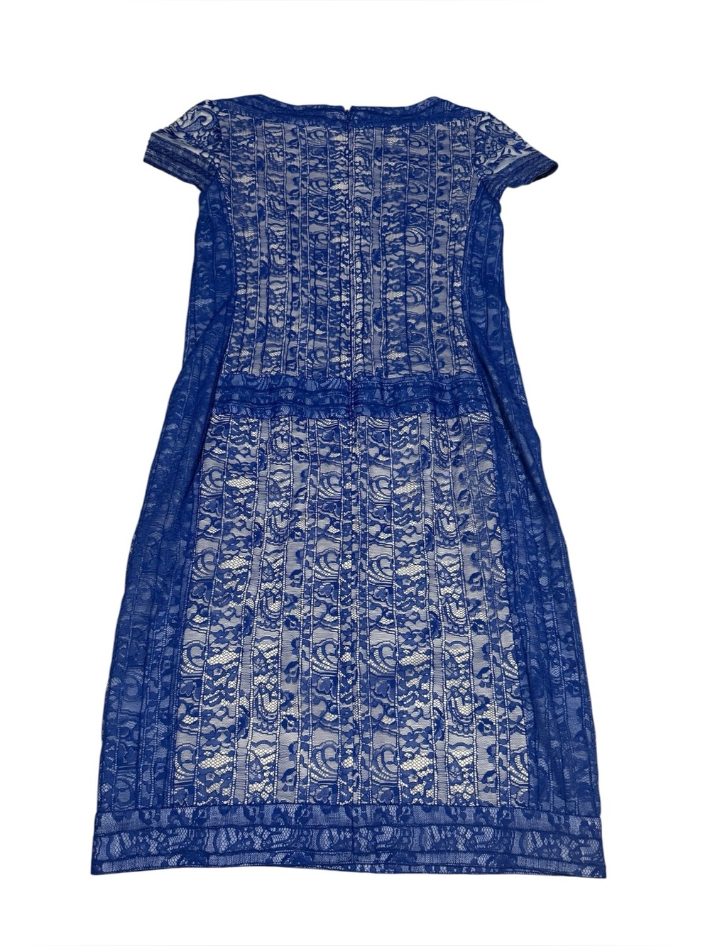 TADASHI SHOJI Runway Blue and White Lace Short Sleeve Cocktail Dress Size 8 - Picture 6 of 8